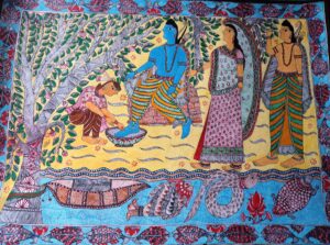 buy mithila painting of kevat milan with lord Rama