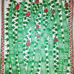 mithila painting greeting card with bamboo
