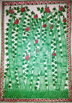 mithila painting greeting card with bamboo
