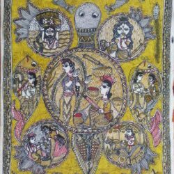 buy mithila painting of different episode of krishna's life inside a tortoise.