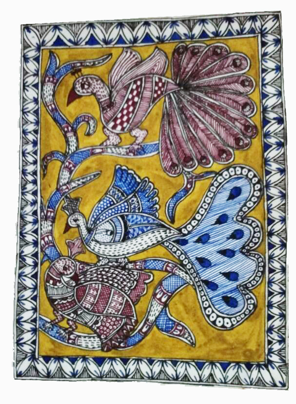 Greeting Card with Mithila Painting of Peacock