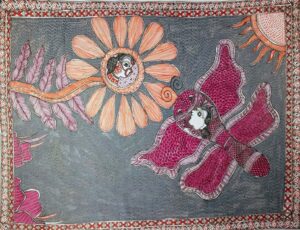 Buy Mithila Painting of a Flower and a Bee