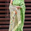 Shibori Bandhani Tie & Dye Madhubani Painting I Mithila Painting Linen Saree