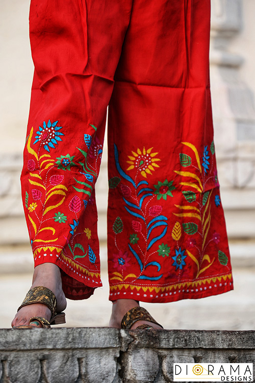 Kantha Stitch Hand Embroidered Cotton Palazzo