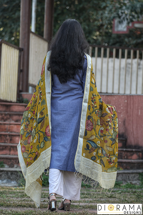 Kantha Stitch Hand Embroidered Cotton Dupatta
