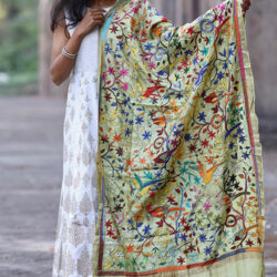 Kantha Stitch Hand Embroidered Tussar Silk Dupatta