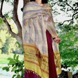 Kantha Stitch Hand Embroidered Tussar Silk Dupatta