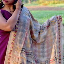 Kantha Stitch Hand Embroidered Tussar Silk Dupatta