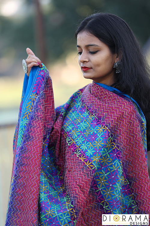 Kantha Stitch Hand-Embroidered Dupatta
