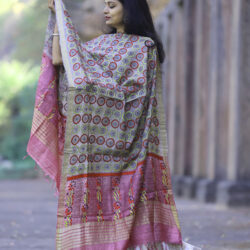 Kantha Stitch Tussar Silk Hand Embroidered Dupatta