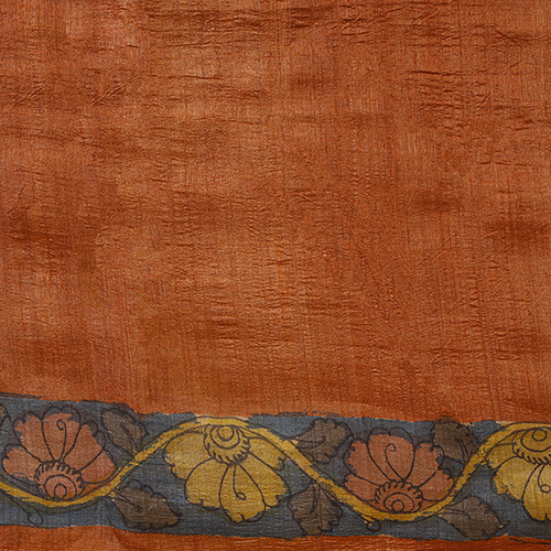 Kalamkari Hand-painted Color Block Tussar Silk Saree