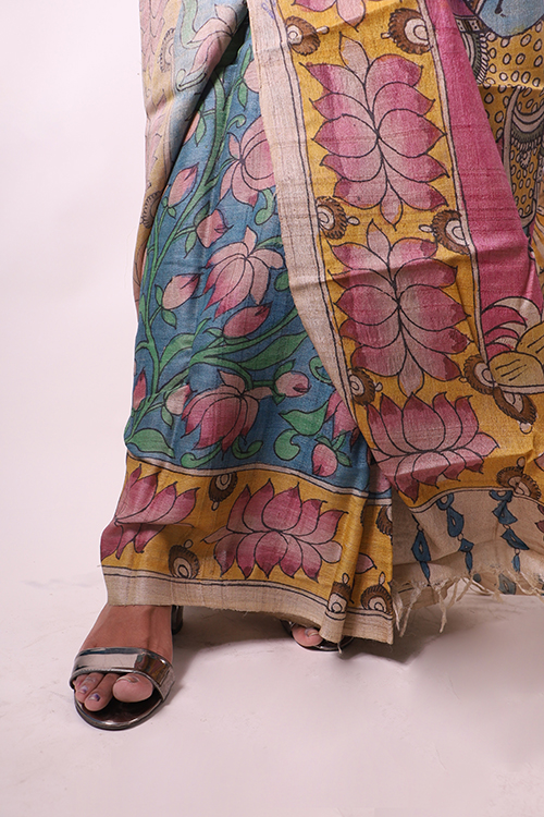 Kalamkari Hand-Painted tussar Silk Saree