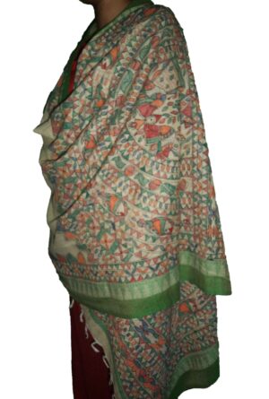 Handpainted dupatta with mithila painting