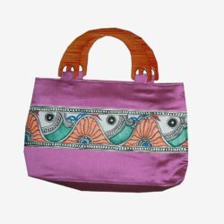 Purple Hand Bag Hand-painted with Mithila Painting